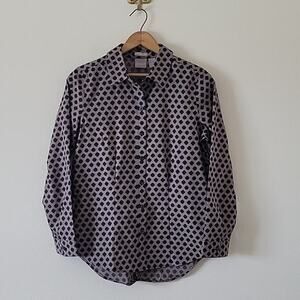 Chico's Taupe Black Dot Wrinkle Resistant Button Front Shirt Size Small S